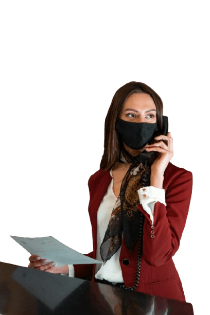 Professional representing virtual receptionists in a tech setting.