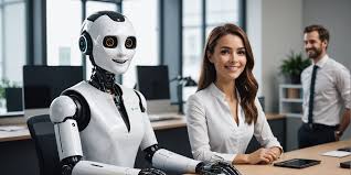 AI-powered virtual receptionist managing a front desk without receptionist in a modern office environment.
